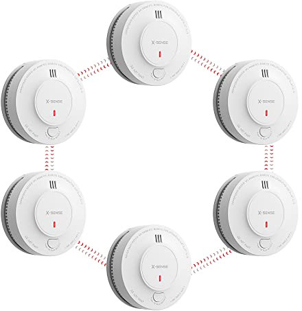 X-Sense Wireless Interlinked Smoke Alarm Detector with Sealed 10-Year Battery, Interconnected Fire Alarm Conforms to EN 14604 Standard, SD19-W, Link+, 6-Pack