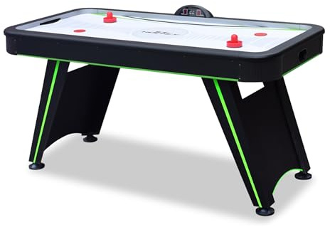 Hathaway Voyager 5 Ft Air Hockey Table for Home Game Room - with LED Scoring, High-Output Blower, Reinforced Legs, Strikers & Pucks - Black and Neon Green Finish