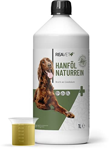 ReaVET Hanföl Kaltgepresst für Hunde & Katzen 1 Liter – Barf Öl aus Kaltpressung in Premiumqualität – Naturreines Futteröl, Premium Hanföl, Naturprodukt Ohne Zusätze