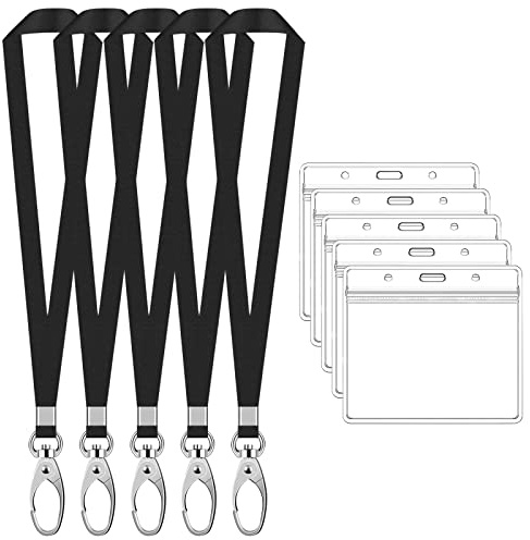 5 Pack Wasserdicht Kartenhülle Namensschilder mit Schlüsselband, Kunststoff Kartenhalter Ausweishülle mit Swivel Haken, PVC Ausweishalter mit Lanyard für Ausstellung Arbeit