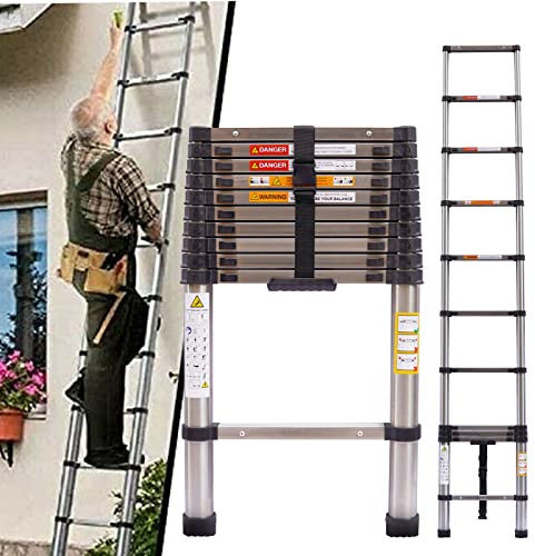3.2M Telescopic Ladder Steel Extension Folding Step Ladder Heavy Duty Multipurpose Telescopic Ladder for Home Outdoor Household EN131 Standard 10.5FT
