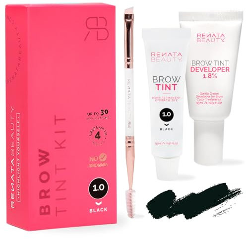 RB RENATA BEAUTY Augenbrauenfarbe Set – Brow Färbeset inkl. Entwickler & Stylingbürste – Augenbrauen Färbeset – Eyebrow Dye Kit mit bis zu 4 Wochen Halt – Brow Tint für Natürlichen Look [Schwarz]