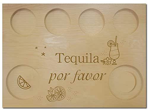 CREATCABIN Tequila Board Porte-Verres à Liqueur avec Jante en Sel Ensemble de Verres à Liqueur Plateau de Service en Bois pour Bar Restaurant Fête Famille Dîner Rassemblement Hommes Femmes Cadeaux 9.8