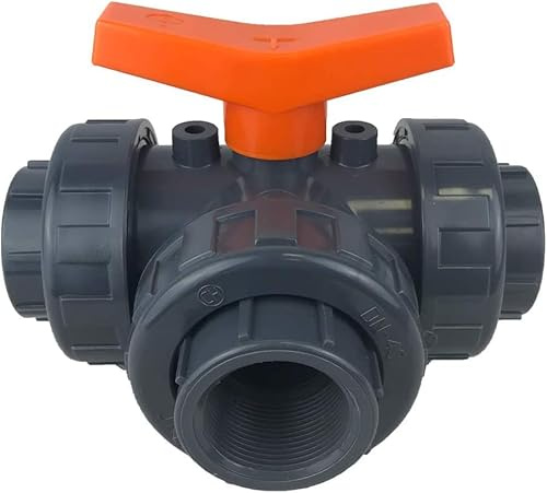 PVC 3-Wege Kugelhahn T-Bohrung 1 1/2 | Sanitär Pool Teich | Anschluss Innengewinde 3 x 1 1/2 mm