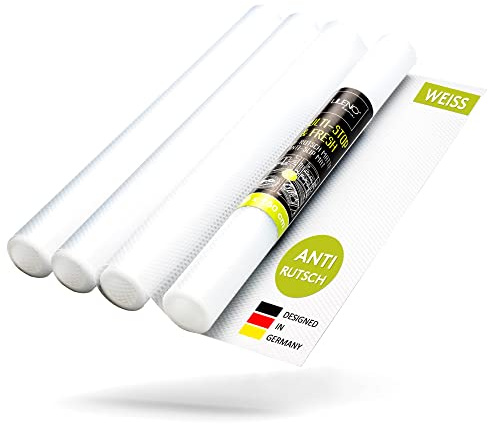 LILENO HOME Schubladenmatte 30x150 cm (Weiss) 4er Set - Antirutschmatte | Schubladen als Schubladeneinlage für Kühlschrank - Schublade Einlagen zuschneidbar als Antirutschmatten Küche