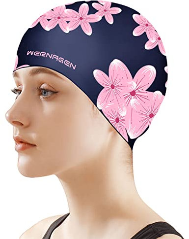 Badekappe, Damen-Badekappe, weiche Silikon-Badekappen für langes Haar, rutschfeste Badekappen, wasserdichte Badekappen für Damen, Jugendliche, Erwachsene (Navy blau)