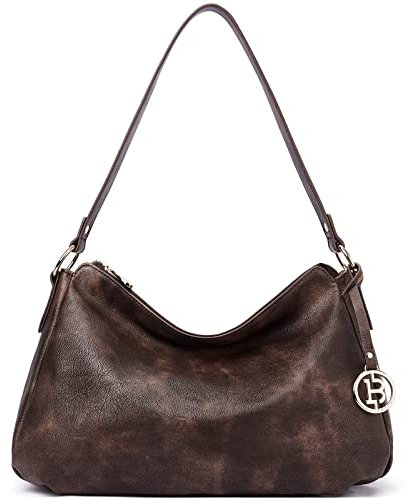 BOSTANTEN Damen Schultertasche, PU Leder Tasche Damen, Hobo Handtasche Mittelgroße für Frauen Henkeltasche - Kaffee