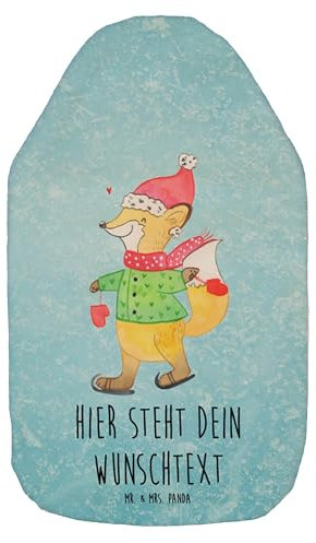 Mr. & Mrs. Panda Personalisierte Wärmflasche Fuchs Schlittschuhe - Eisblau
