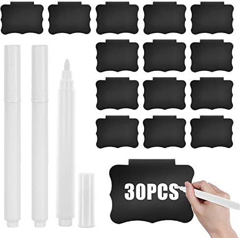 Vegena 30 Stücke Etikettenhalter, Korb Etiketten Clip, Abnehmbare Clips Etiketten mit 3 Whiteboard-Stift, Label Halter für Körbe Aufbewahrungsbehälter Organisationsbox, PVC Etikettenhalter für Regal