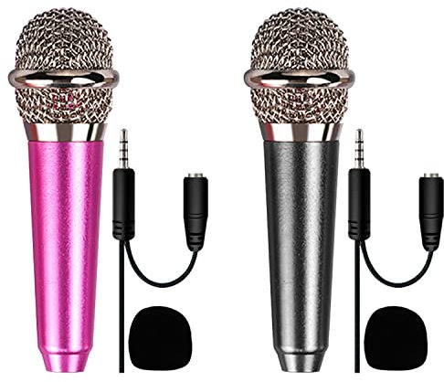 TIMJJG Mini micrófono para cantar y karaoke, con cable portátil, para teléfonos móviles y portátiles, 2 unidades