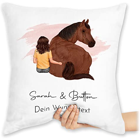 Kissen 40x40 Zierkissen - Pferd - Pferdemädchen Namen - Pferde Mädchen Geschenk - 40 x 40 cm - Weiß - pferdekissen Reiter pferden Cushion Name pferdeliebhaber pferdemotiv kopfkissen