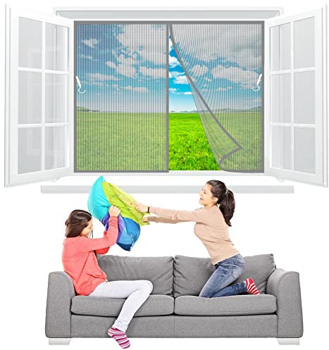 Magnet Fliegengitter Fenster 105x80 cm Fliegengitter BalkonFenster, Magnetverschluss, Klebemontage Ohne Bohren, für KellerFenster Wohnzimmer TerrassenFenster, Fliegenschutz - Grau Z