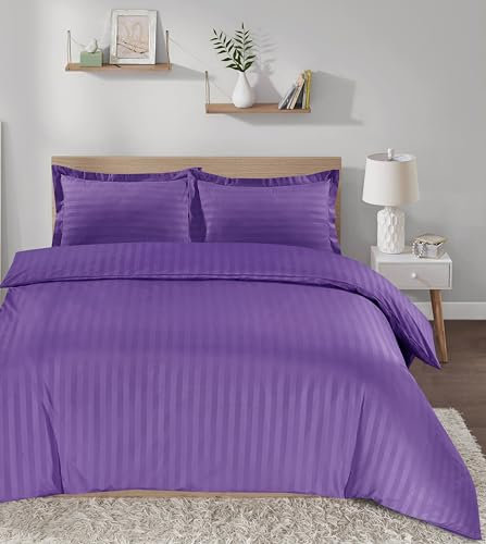 Casabella Satin Stripe Duvet Cover Sets, Luxurious Single Purple Bedding with Satin Stripes,Single Duvet Cover Set,Hotel Quality Single Duvet Set & Pillowcases,Purple Single Bedding Sets