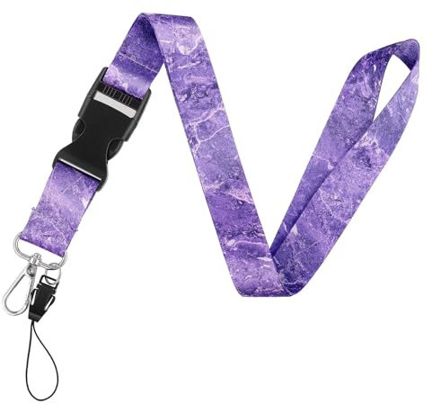 cobee Ausweis Lanyards mit abnehmbarer Schnalle, Schlüsselanhänger Lanyard für Damen und Herren robustes Umhängeband Ausweishalter Lanyard für Krankenschwestern Lehrer Büro(Lila Marmor)