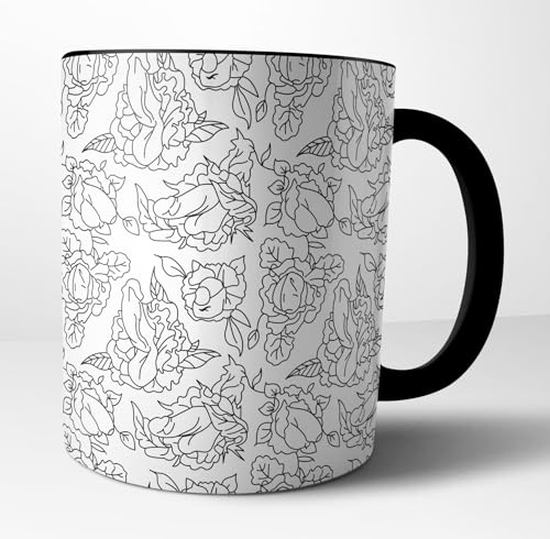 ZOROLUX Taza de café de cerámica con diseño de flores y flores