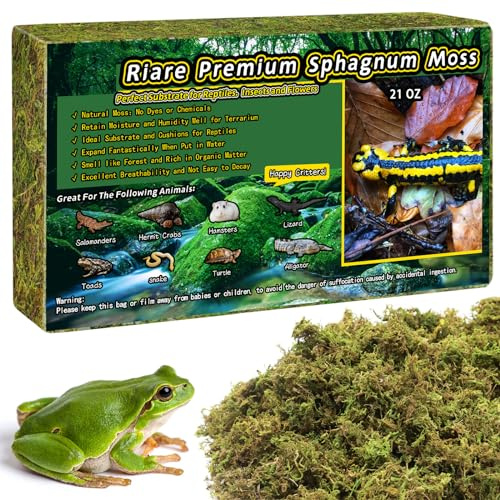 Riare 1.3lb Natural Sphagnum Moss for Reptiles, Terrarium Substrate Bedding | 50QT High Expansion, Moisture Retention, Helps Shedding, Long Fibered Dried Moss for Leopard Gecko, Snake, Frog, Turtle