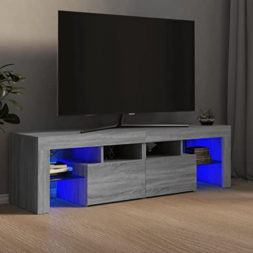 Homgoday Meuble TV LED RGB avec Espace de Rangement, Bois d'Ingénierie, Sonoma Gris, 140x36,5x40 cm