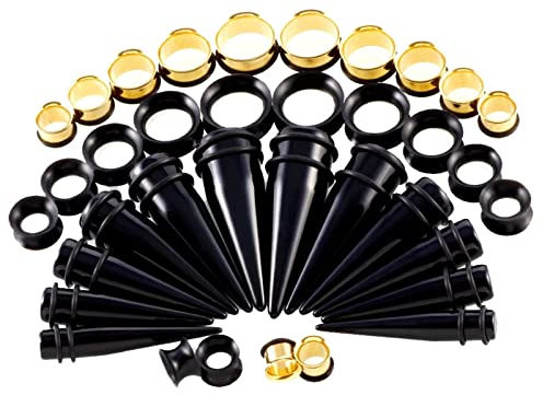 KnBoB 36 Stk Flesh Tunnel Piercing 10-20MM Acryl Gold Stretching Kit Ohr Expander Damen und Herren Ear Tunnel