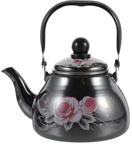 BESPORTBLE Vintage Enamel Tea Kettle, 1L Floral Enamel on Steel Stovetop Water Kettle Coffee Pot with Ceramic Cool Handle for Home Kitchen Decor New Year C
