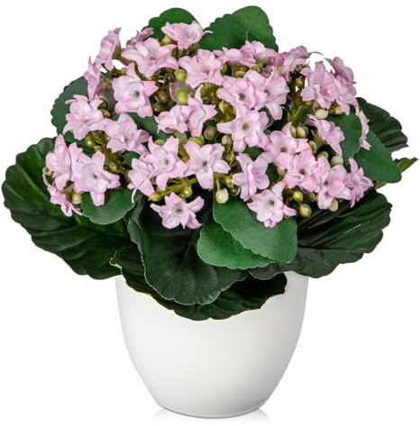 Kunstblumen im Topf Klein Künstliche Blumen wie echt Künstliche Kalanchoe | 21cm Blumen Rosa Arborus Blumen Künstliche Pflanzen für Innen Dekoration Büro Küche Haus Zimmer Tisch Deko