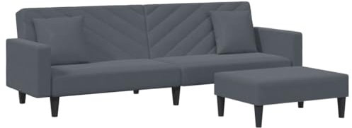 vidaXL Sofagarnitur 2-TLG., Schlafsofa mit Kissen Fußhocker, Klappbett Klappsofa mit Schlaffunktion, Bettsofa Sofabett Sofa Couch, Dunkelgrau Samt