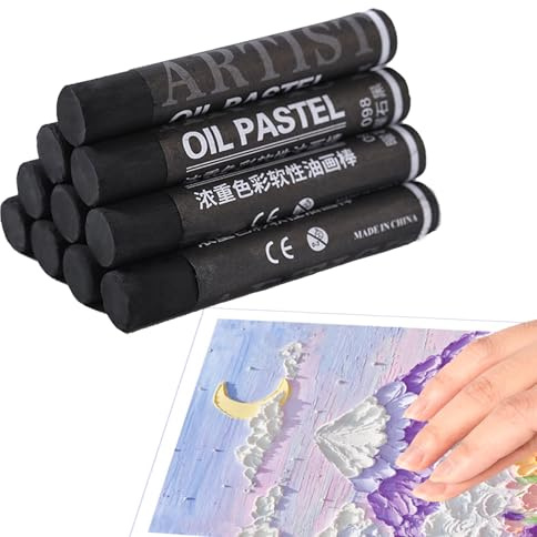 Round Black Oil Pastels Set 10 Pcs Soft Oil Pastels Crayons for Adult Smooth Painting Chalk Intense Bright Colors Chalk Pastels Artists Beginner Non Toxic Art Supplies for Drawing Blending Graffiti