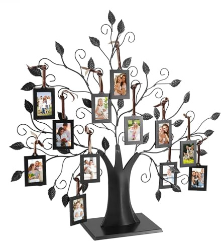 Cocoarm Marco de fotos de árbol genealógico para mesa independiente, pantalla de árbol de fotos de árbol de metal (grande viene con 12 marcos de fotos de 6,4 x 4,6 cm)