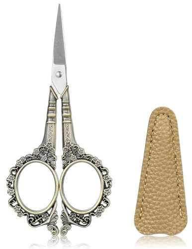 Andibro Kleine Stickschere,Retro Handarbeitsschere mit PU-Überzug,Edelstahl Stoffschere Handwerkliche Nähschere Bastelscheren Textilschere Fadenschere für Haushalt Schule Basteln Büro(dunkelgelb)