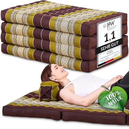 Namasdee Klappmatratze 200x80x8cm mit 100% natürlicher Kapokfüllung (Braun/Grün)