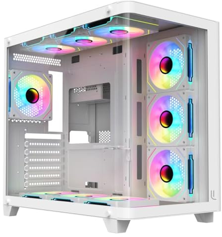 Boîtier PC Nova SR-83 White – 7 Ventilateurs ARGB Inclus avec Contrôleur, USB 3.0/2.0, Compatible ATX/M-ATX/ITX, Carte Graphique 410 mm, Refroidissement Optimal, Design Élégant Blanc