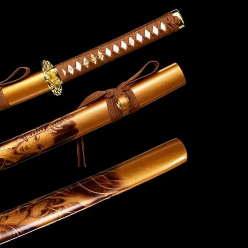 103cm handgefertigte Katana Schwerts,Klinge aus Kohlenstoffstahl mit eingraviertem Drachenmuster,Scheide aus Massivholz mit bemaltem Muster,echte Samurai Swords für Rollenspiele,Kendo-Training,Iaido