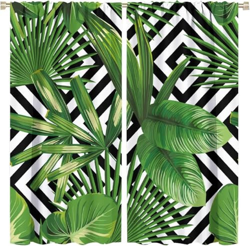 3D Kinderzimmer Verdunkelungsvorhänge 220 (B) X 215 (H) cm Pflanzenblätter,3D-Gedruckte Vorhänge Wohnzimmer Bürovorhänge Energiesparende Geräuschreduzierende Kindergardinen - Vorhang F 9426352044263