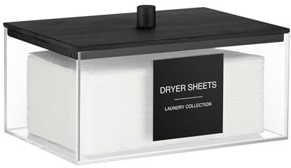 TIPGO Acrylic Dryer Sheet Holder with Lid, Clear Laundry Sheets Container with 27 Labels, Laundry Pods Storage for Laundry Room Organization - Black