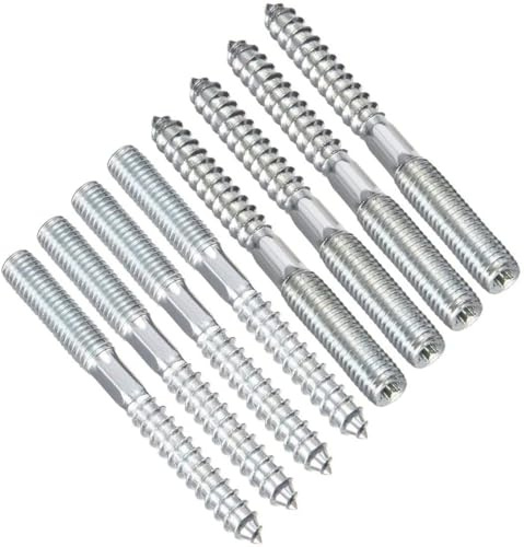 TOP-VIGOR M8 x 80mm Double Headed Bolts Dowels, 8Pcs Double Ended Screws, Metal Screw Dowels Hanger Bolts for Woodworking Connector Joining Furniture Legs Professional Carpenters DIY