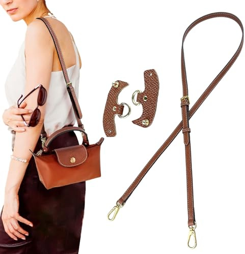 Schultergurt für Longchamp Tasche Damen Schulterriemen für Taschen mit 2 Schultergurtadapter Verstellbar Leder Schultergurt für Longchamp Mini Bag Straps No-Punch Taschengurt Gurt Verlängerung