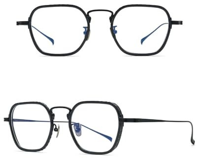 HPIRME Brillengestell aus reinem Titan für Herren, Retro, Vintage, quadratisch, 3, Einheitsgröße