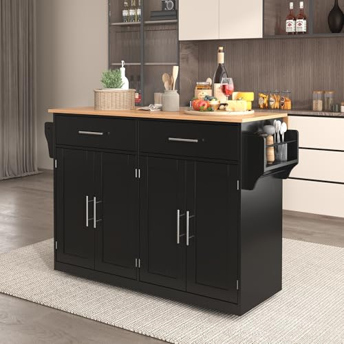 DRIXNO Kücheninsel Küchenschrank mit arbeitsplatte mit Klappbarer Tischplatte, 120x46(70) x91 cm, Schwarz mit Rollen und austauschbaren Holzbeinen, Kitchen Island Freistehend, für Küche und Esszimmer