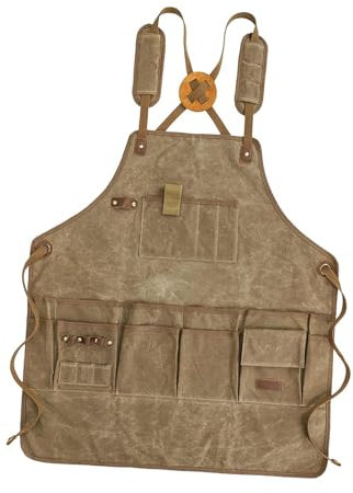JISADER Canvas-Arbeitsschürze, verstellbare Werkzeugschürze, Werkstatt-Holzbearbeitungsschürze mit Werkzeugtaschen