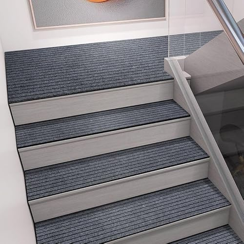 LUOZIQINX Tapis D'escalier Marches, Antidérapant Marchette Escalier, Auto-Adhésif Tapis Marchettes D'escalier D'Intérieur pour Marches en Bois,Gris,2pcs 26 * 75cm