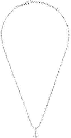 Breil, Collection Emblems Collier homme en acier avec pendentif en forme d'ancre, finition satinée, fermeture à mousqueton, longueur réglable jusqu'à 47 cm, 52, Acier inoxydable, Pas de gemme