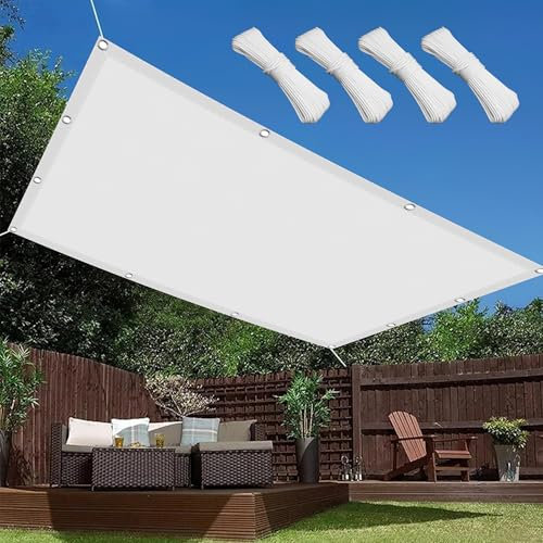 Sonnenschirm Segel Sonnenschutz Netz 2.3 x 8 m Reißfest Wetterfest Balkon Blickdicht Sichtschutz mit Ösen Und Befestigungsseile für Garten Balkon & Terrasse, Weiß