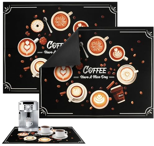 SITAKEGS Coffee Mat, 2PCS Super Absorbent Draining Coffee Mat Non Slip Waterproof Rubber Dish Drying Mat, 40×50cm Coffee Bar Kitchen Counter Protector Pad for Coffee Machine Dish Rack