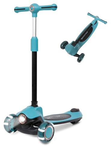 Habib Gruppe Kinderroller Tretroller 3-Rad - LED Frontlicht, Rücklicht & Leuchtendes Deck Scooter, Faltbar, Höhenverstellbar, rutschfest & Pannensicher (3-10 Jahre) (Blau)