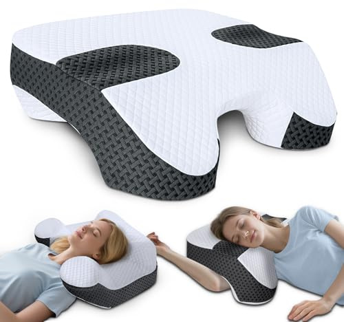 SAHEYER Almohada para Dormir de Lado con Hueco para el Brazo, 2 en 1 Almohada Cervical Ergonómica, Almohada de Espuma Viscoelástica Ortopédica con 3 Huecos para los Brazos