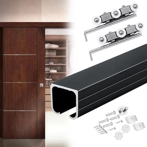 Kit completo per porta scorrevole da 1,2 m, montaggio a soffitto, kit hardware per armadio e garage, resistente, finitura nera