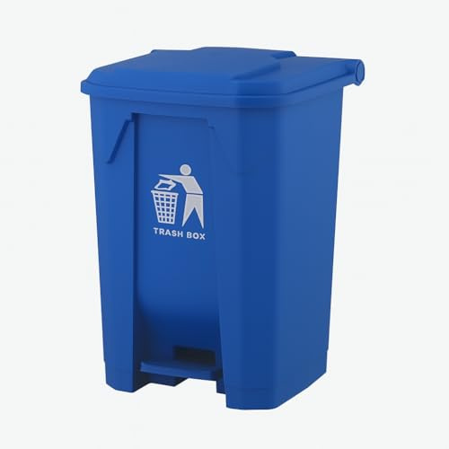 DUAS 30/50/80L Pedal Bin – Large Recycling & Rubbish Dustbin for Kitchen, Home & Office – Durable Plastic Waste Trash Bin with Foot Pedal & Lid (Blue, 50L)