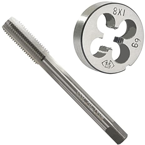 OYSKGNCMW Juego de machos y terrajas métricos M8 x 1,0, Macho de roscar para máquina HSS M8 x 1,0 mm y terraja de roscar Redonda de Acero de aleación M8 x 1 mm para Mano Derecha