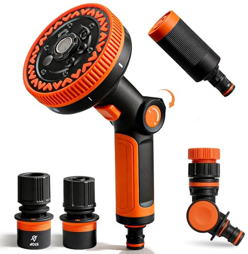 Wilkpow Doccetta da giardino, pistola a spruzzo da giardino, 8 modelli di irrigazione regolabili, spruzzatore a mano ad alta pressione, per irrigazione prato, pulizia marciapiede, bagno per animali