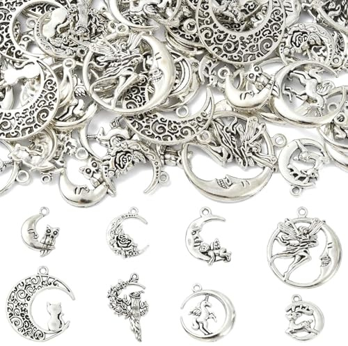 UR URLIFEHALL 80 st 8 stilar antik silver måne berlocker tibetansk saga hängen vintage katt ängel enhörning berlocker för smyckestillverkning bulk
