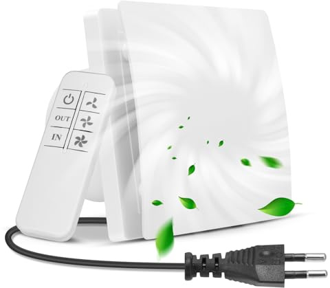 Eirolace Ventilatore da parete per bagno, cucina, soggiorno, silenzioso, con telecomando, 3 velocità, connettore da 10 cm, per bagno, cucina